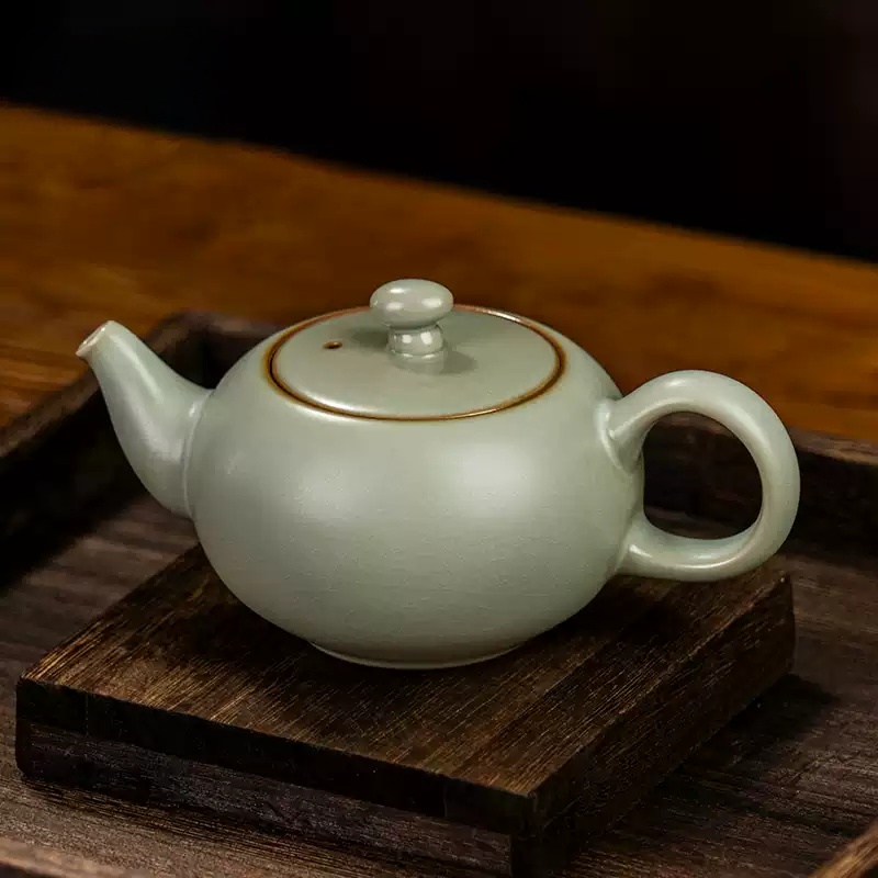 汝窑泡茶壶单壶陶瓷复古手工汝瓷开片茶具单壶可养家用景德镇青瓷