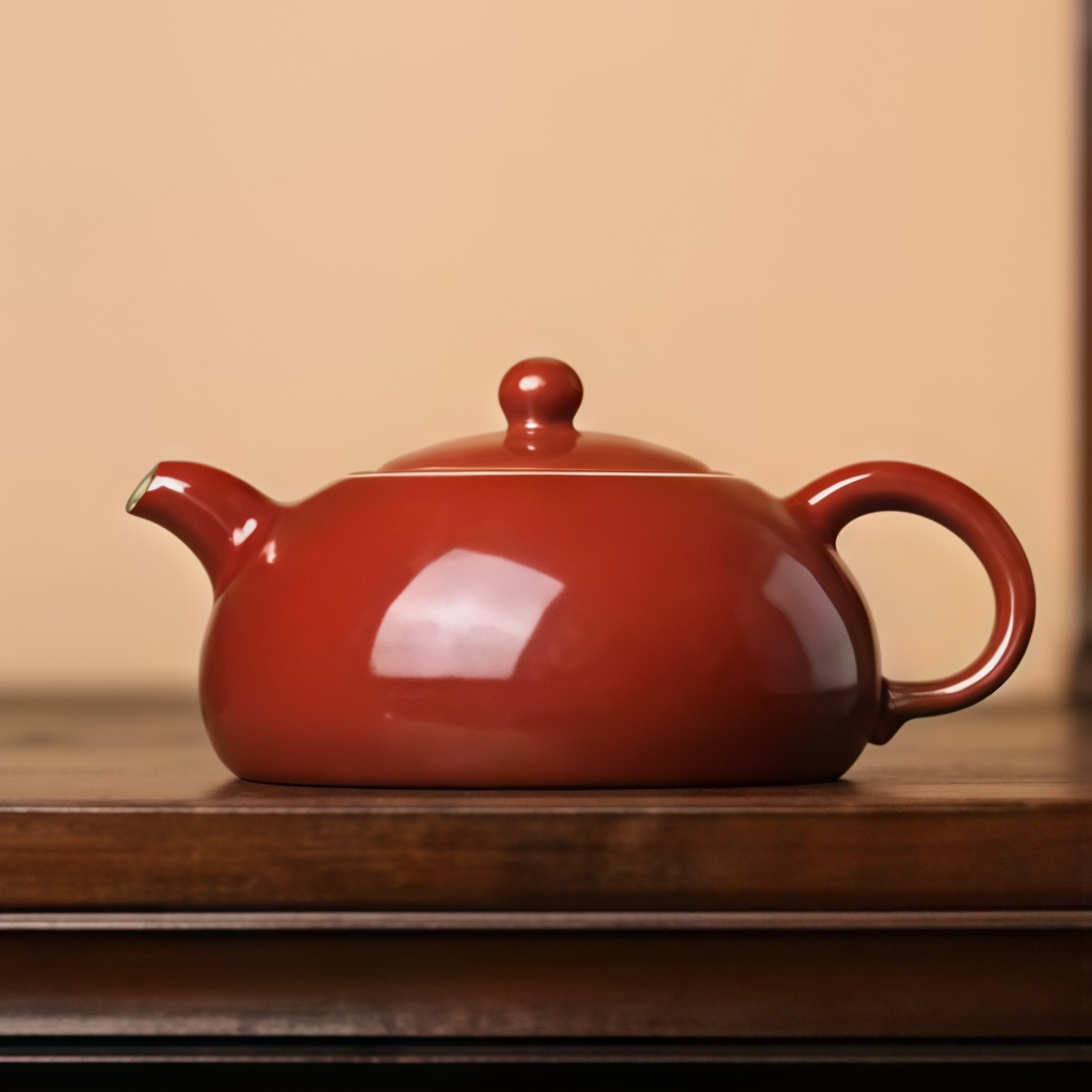 禹州神垕镇手工钧瓷半月壶开片可养宝石红色品茗收藏